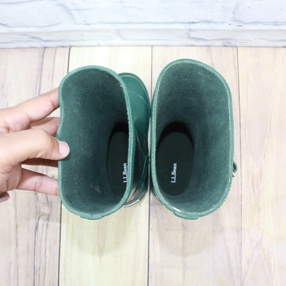 LL BEAN Wellie Green Rubber Nylon Pull On Tall Rain Boots Size 11 - Picture 6 of 9